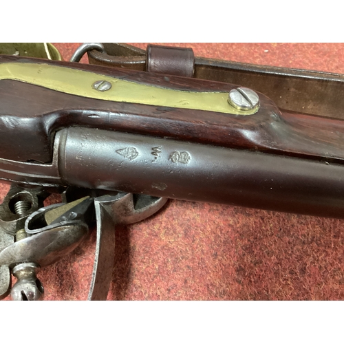 414 - British East India Company Refurbished Brown Bess Musket, engraved with Rampant Lion crest on lock, ... 