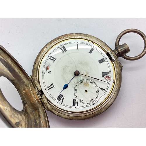 123 - A Hallmarked Silver Cased Half Hunter Pocket Watch, (import marks, stamped 