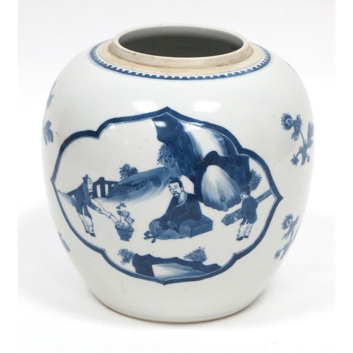 1122 - A Late XIX Century Chinese Porcelain Ginger Jar (lacking cover), painted in blue with figures in roc... 