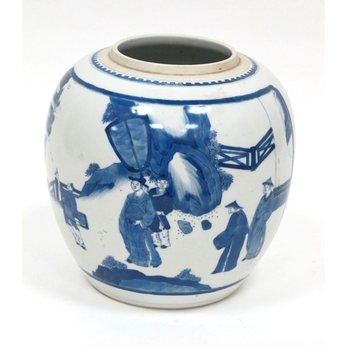 1122 - A Late XIX Century Chinese Porcelain Ginger Jar (lacking cover), painted in blue with figures in roc... 