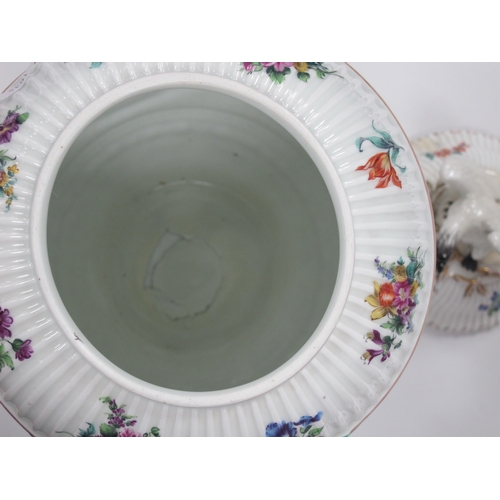 1034 - A Berlin Porcelain Circular Bowl and Cover, with kneeling cherub finial, moulded with bands of baske... 