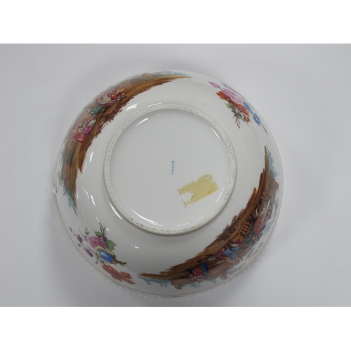 1034 - A Berlin Porcelain Circular Bowl and Cover, with kneeling cherub finial, moulded with bands of baske... 