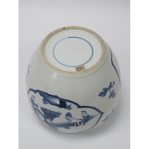1122 - A Late XIX Century Chinese Porcelain Ginger Jar (lacking cover), painted in blue with figures in roc... 
