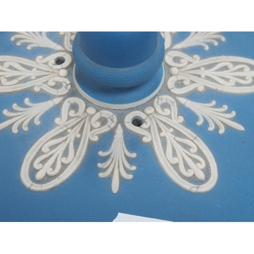 1043 - A Late XIX Century Pottery Blue Jasper Ware Cheese Dome and Cover, applied in white with berries, fl... 