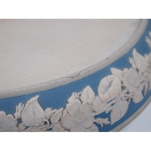 1043 - A Late XIX Century Pottery Blue Jasper Ware Cheese Dome and Cover, applied in white with berries, fl... 