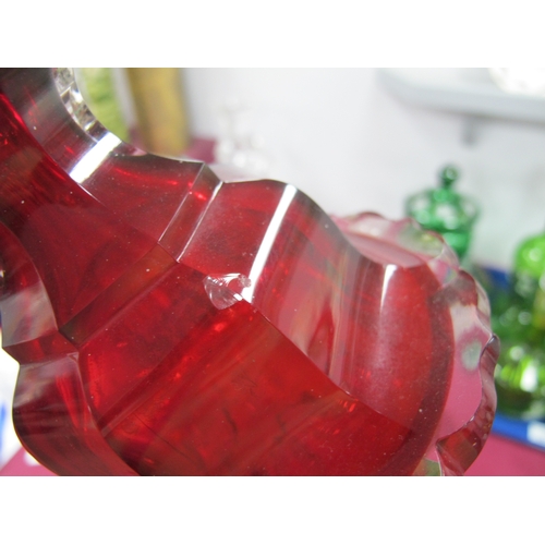 1009 - A Late XIX Century Bohemian Oversized Ruby Glass Decanter and Stopper, of faceted octagonal form wit... 