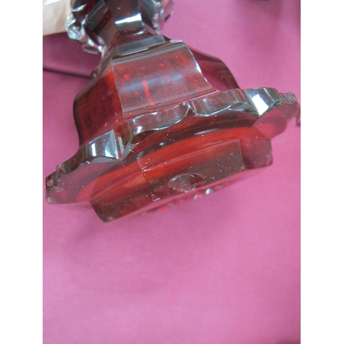 1009 - A Late XIX Century Bohemian Oversized Ruby Glass Decanter and Stopper, of faceted octagonal form wit... 