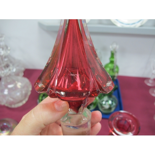 1009 - A Late XIX Century Bohemian Oversized Ruby Glass Decanter and Stopper, of faceted octagonal form wit... 