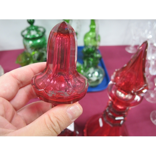 1009 - A Late XIX Century Bohemian Oversized Ruby Glass Decanter and Stopper, of faceted octagonal form wit... 