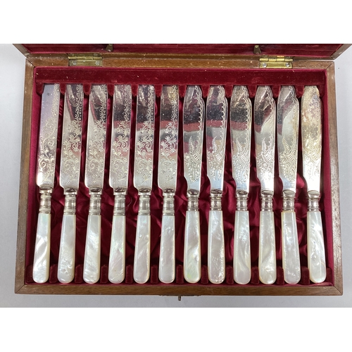 170 - A Decorative Set of Twelve Mother of Pearl Handled EPNS Fish Knives and Forks, with foliate engraved... 