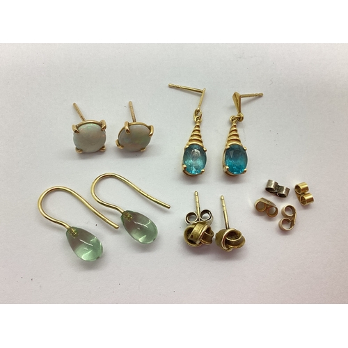 82 - A Pair of Opal Single Stone Earstuds, together with with pair of single stone drop earrings, etc.