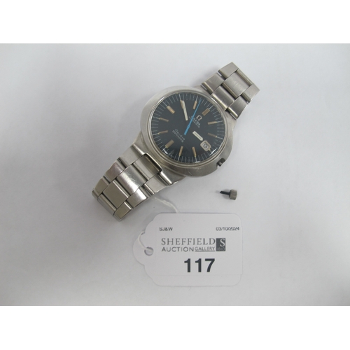 117 - Omega; A c.1970's Dynamic Gent's Wristwatch, the signed blue dial with line markers, centre seconds ... 