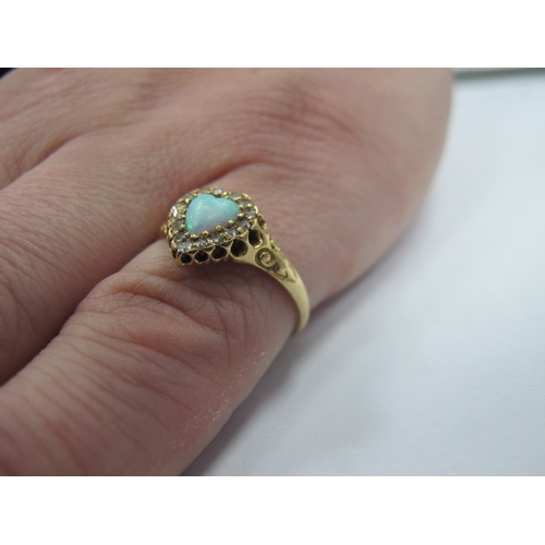 35 - A Victorian 18ct Gold Opal and Diamond Heart-Shaped Ring, (Birmingham 1898), the collet set open wit... 