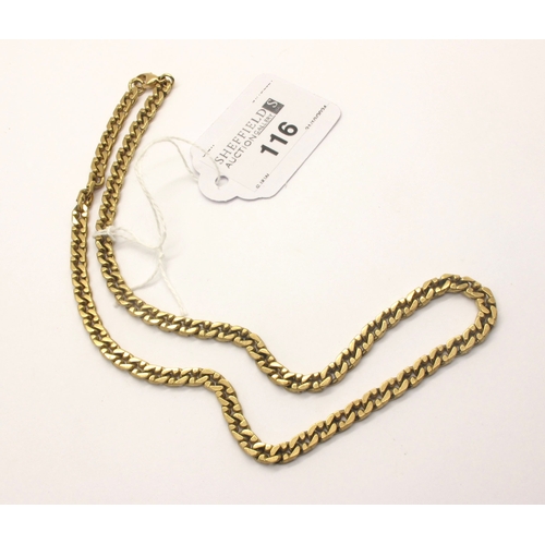 116 - A 9ct Gold Solid Fancy Curb Link Chain, 45cm long.