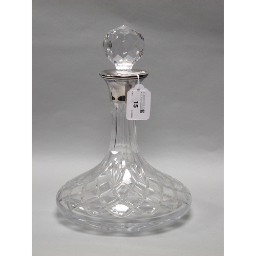 15 - A Scottish Hallmarked Silver Mounted Glass Ship's Decanter, Hamilton & Inches, Edinburgh 1992, appro... 