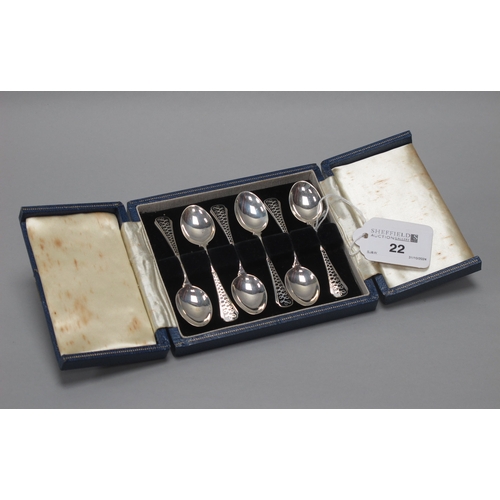 22 - A Set of Six Hallmarked Silver Enamelled Teaspoons, T&S, Birmingham 1961, the black enamel inlay wit... 