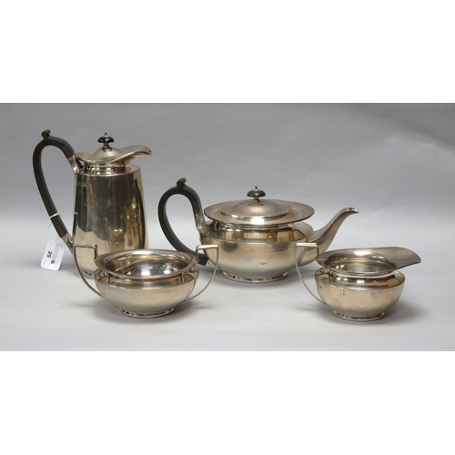 25 - An Art Deco Hallmarked Silver Four Piece Tea Set, James Dixon & Sons, Sheffield 1929, each of plain ... 