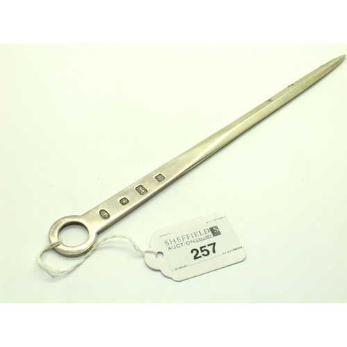 257 - A Hallmarked Silver Meat Skewer Style Letter Opener, PT, Sheffield 1998, bearing feature hallmarks, ... 