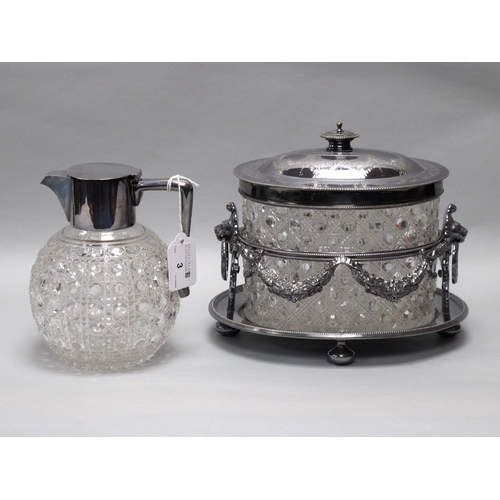 3 - A Victorian Hallmarked Silver Mounted Hobnail Cut Glass Claret Jug, John Thomas Heath & John Middlet... 