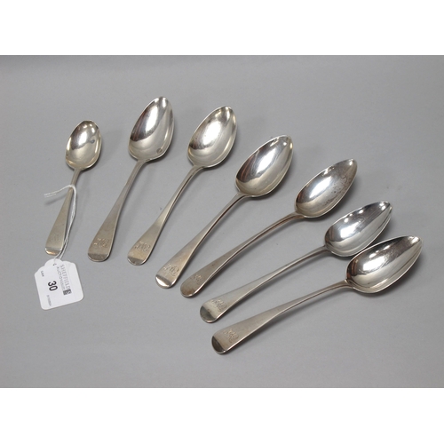 30 - A Matched Set of Georgian Hallmarked Silver Old English Pattern Spoons, (various makers and dates) i... 