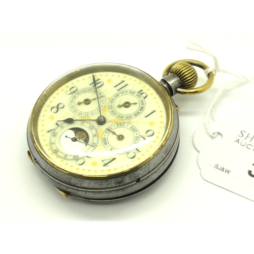 319 - A c.Early XX Century Moonphase Calendar Complication Openface Pocket Watch, the unsigned gilt highli... 