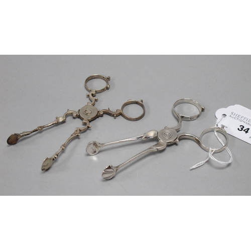 34 - A Pair of Georgian Part Hallmarked Silver Sugar Tongs, scissor action, initialled (feint); Together ... 