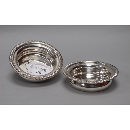 36 - A Pair of Small Hallmarked Silver Bottle Coasters, JB, London 1901, each of circular form with gadro... 