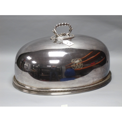 4 - A Large Elkington & Co Oval Plated Meat Dome, with beaded edge and detachable handle, initialled, 46... 