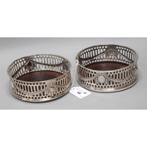 48 - A Pair of Hallmarked Silver Bottle Coasters, John Rowbotham & Co, Sheffield 1775, each of geometric ... 