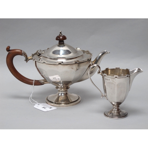 54 - A Hallmarked Silver Bachelors Tea Pot, ES Barnsley & Co, Birmingham 1921, of castle turret border de... 