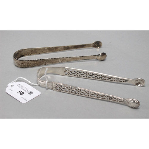 58 - A Pair of Decorative Georgian Hallmarked Silver Sugar Tongs, (marks indistinct) of openwork design w... 