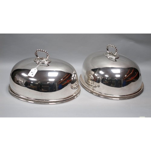 6 - A Pair of Elkington & Co Oval Plated Meat Domes, each with beaded edge and detachable handles, initi... 