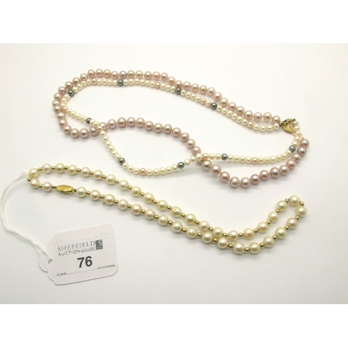 76 - A Modern Single Strand Fresh Water Pearl Bead Necklace, of uniform design, pink hue, knotted to pier... 