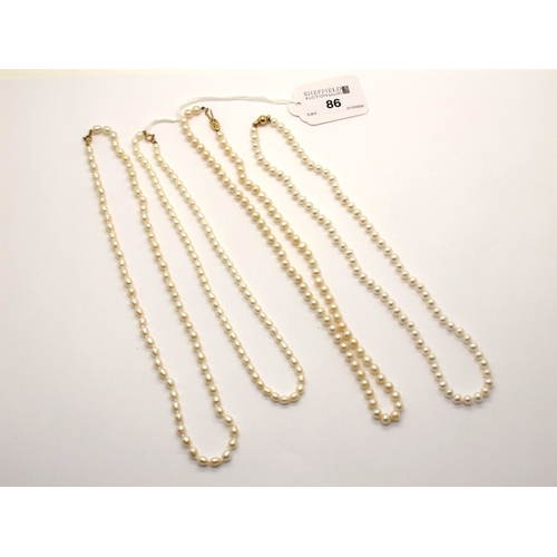 86 - Modern Dainty Fresh Water Pearl Bead Necklaces, three clasps stamped 