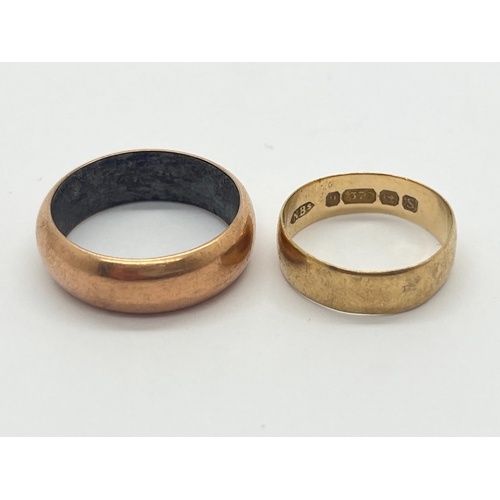 106 - A 9ct Gold Plain Band, (finger size J1/2), together with another plain band (finger size N). (2)