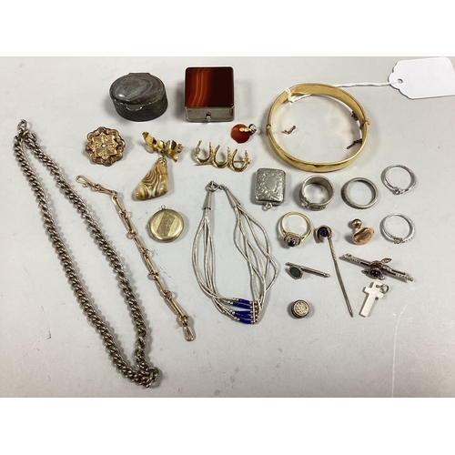 172 - An Assortment of Vintage and Later Jewellery, including rolled gold bangle, trinket pots, 