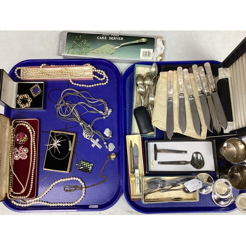 180 - An Assortment of Platedware, including fish knives and forks within case, cake server, sugar tongs, ... 