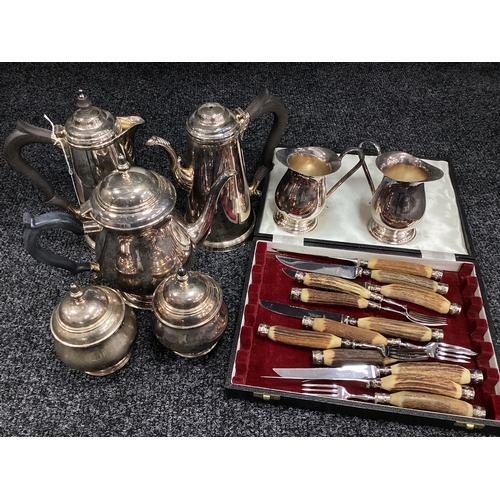 199 - A Five Piece Silver Plated on Copper Tea Set, including coffee pot, teapot, lidded sugar bowls, with... 