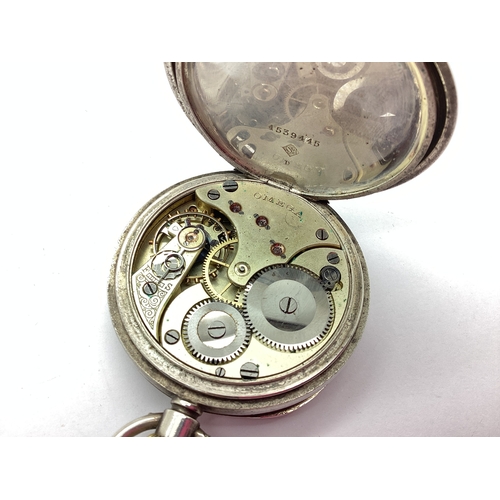 297 - Omega; A Hallmarked Silver Cased Openface Pocketwatch, the unsigned white dial with black Roman nume... 