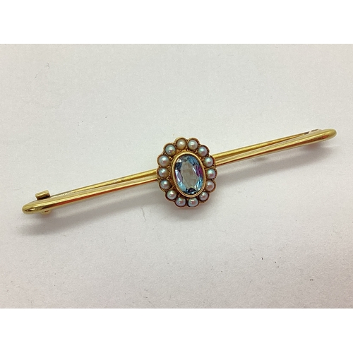 61 - A c.Early XX Century Pearl Set Bar Brooch, oval cluster collet set to the centre, within border of s... 