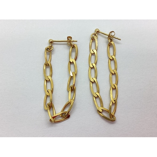 73 - A Pair of Elongated Curb Link Drop Earrings, the chain connections to integral butterfly back stampe... 