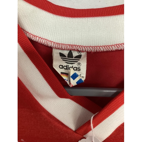 425 - Switzerland Match Worn Football Shirt circa 1984, by Adidas, red with white stripe piping, Number '4... 