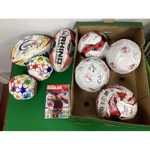 497 - Crawley Town Signed Footballs, two junior reds, two Sheffield Eagles signed balls and a programme.