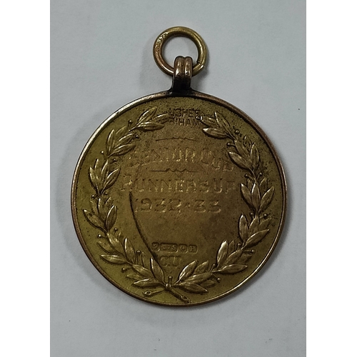 605 - Medal - Liverpool County F.A Senior Cup Runners-Up 1932 -33, in 9ct gold featuring Liverbird crest t... 