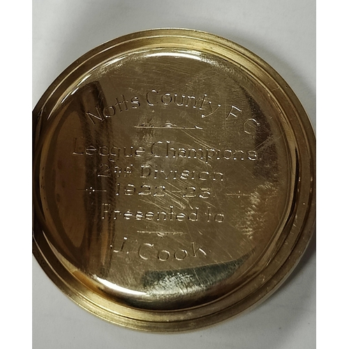 608 - Notts County 1922-23 2nd Division Champions Gold Pocket Watch, presented to J. Cook in 9ct Gold, bea... 