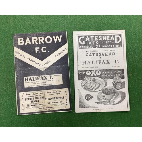 717 - 1947-8 Halifax Town Away Programmes, at Barrow (creased and stained), at Gateshead (autographs and w... 