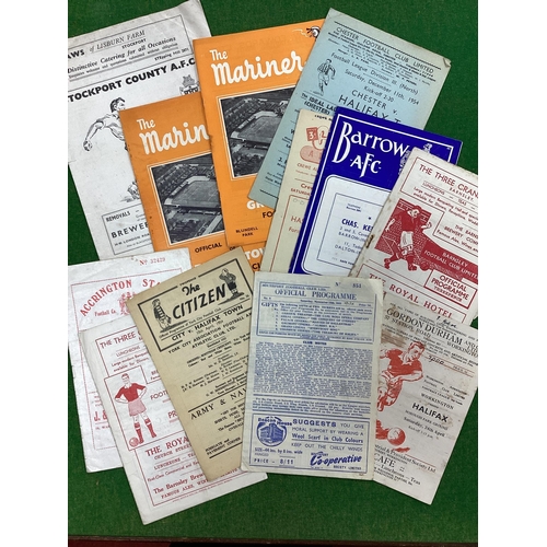 724 - Halifax Town Away Programmes 53-4 at Barnsley, York, Southport, Stockport, Workington (pitted marks)... 