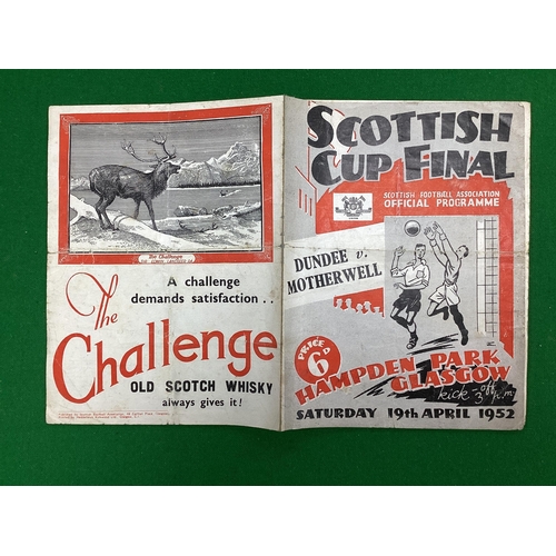 825 - 1952 Scottish Cup Final Programme, Dundee v. Motherwell at Hampden Park, (creased, ink scores to mid... 