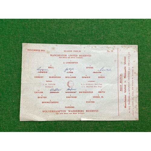 862 - Manchester United Reserves 1949-50 v. Wolves, Reserves, single sheet programme, dated November 26th ... 