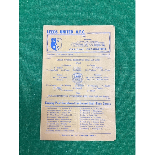 878 - Leeds United Reserves 1953-4 v. Wolves Reserves, single sheet programme, dated March 13th 1954, (pen... 